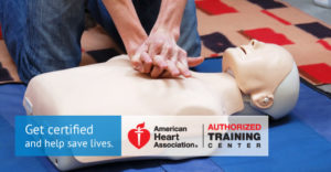 CPR training with American Heart Association logo