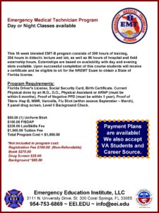 Florida EMT-B program with day & night classes.