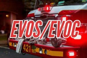 Red firetruck with EVOS/EVOC text